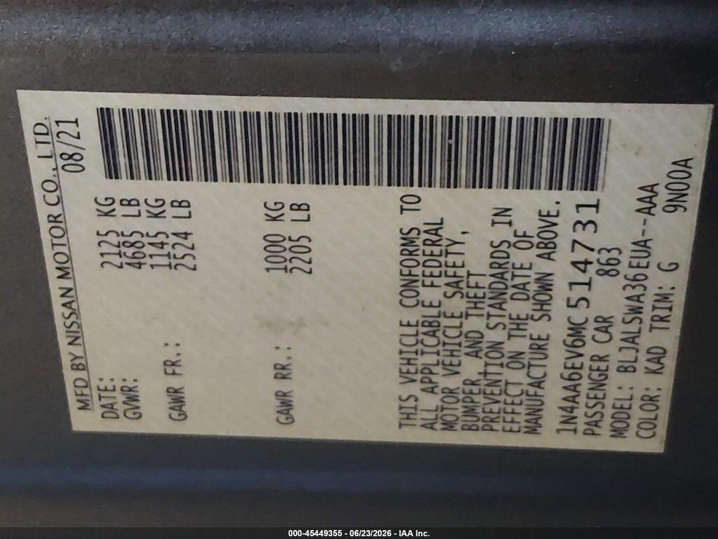 1N4AA6EV6MC514731 2021 NISSAN MAXIMA photo no. 9