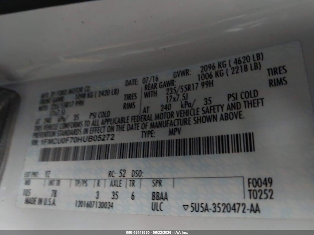 1FMCU0F70HUB05272 2017 FORD ESCAPE photo no. 9