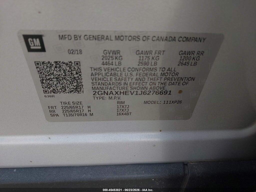 2GNAXHEV1J6276691 2018 CHEVROLET EQUINOX photo no. 9