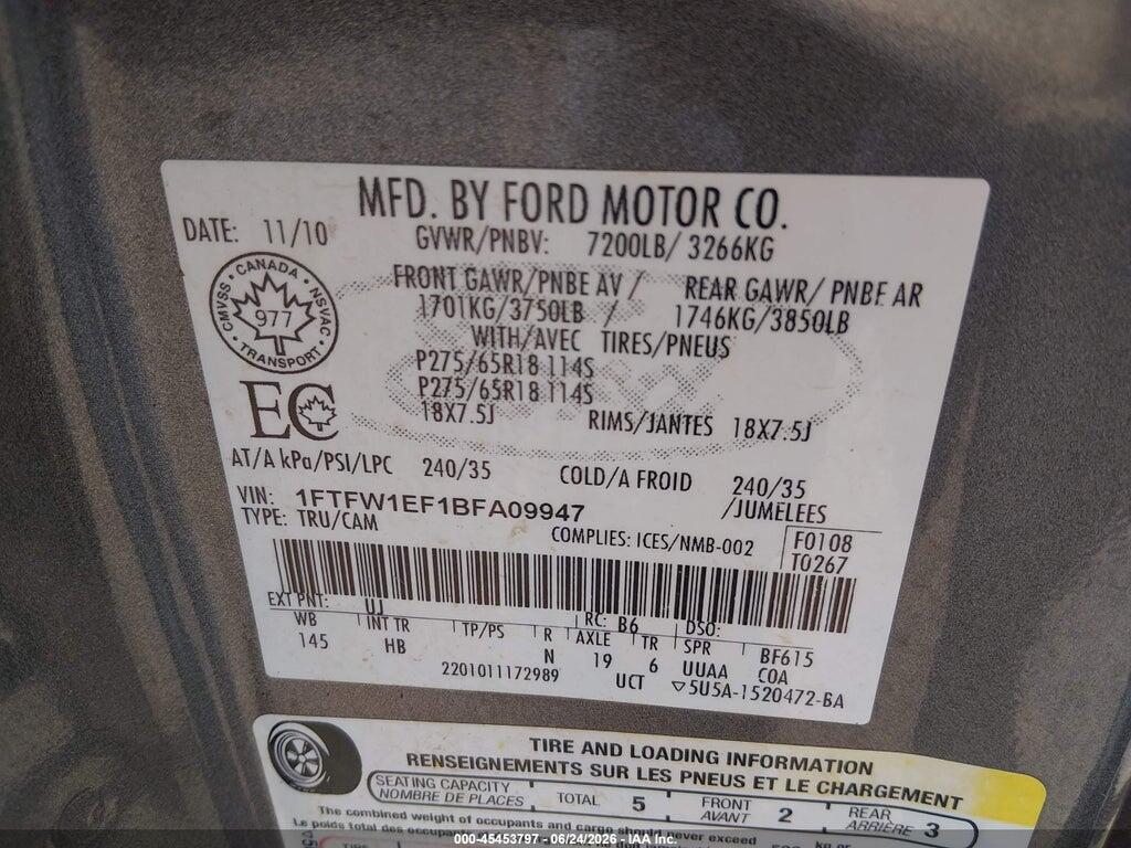 1FTFW1EF1BFA09947 2011 FORD F-150 photo no. 9