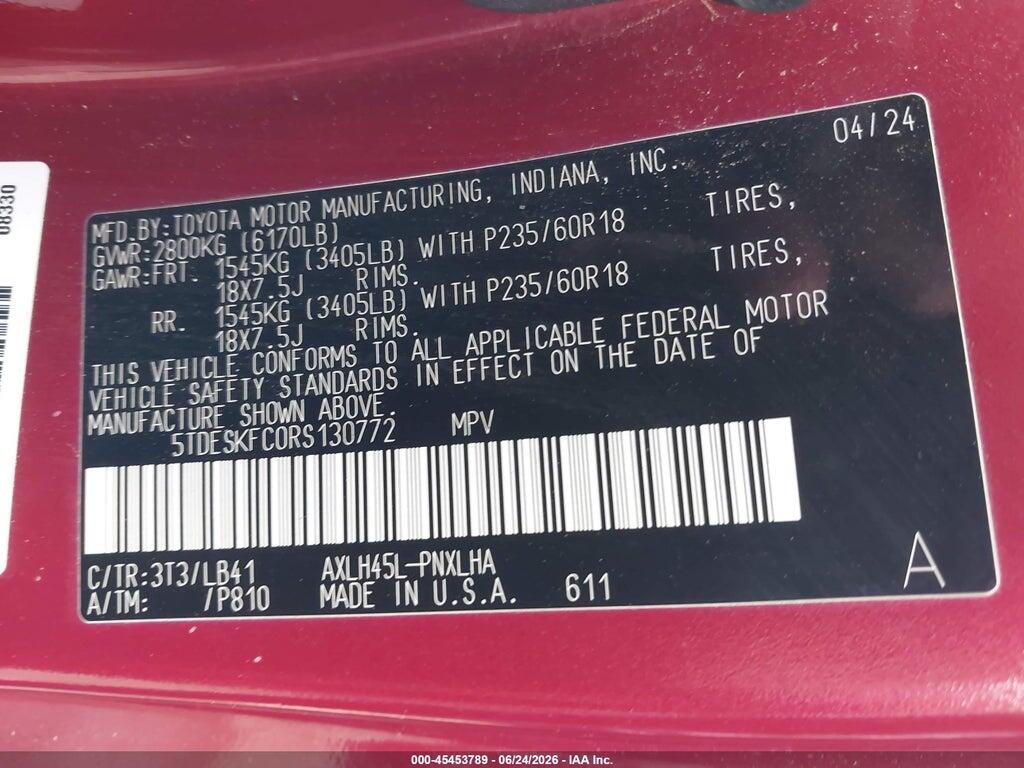 5TDESKFC0RS130772 2024 TOYOTA SIENNA photo no. 9