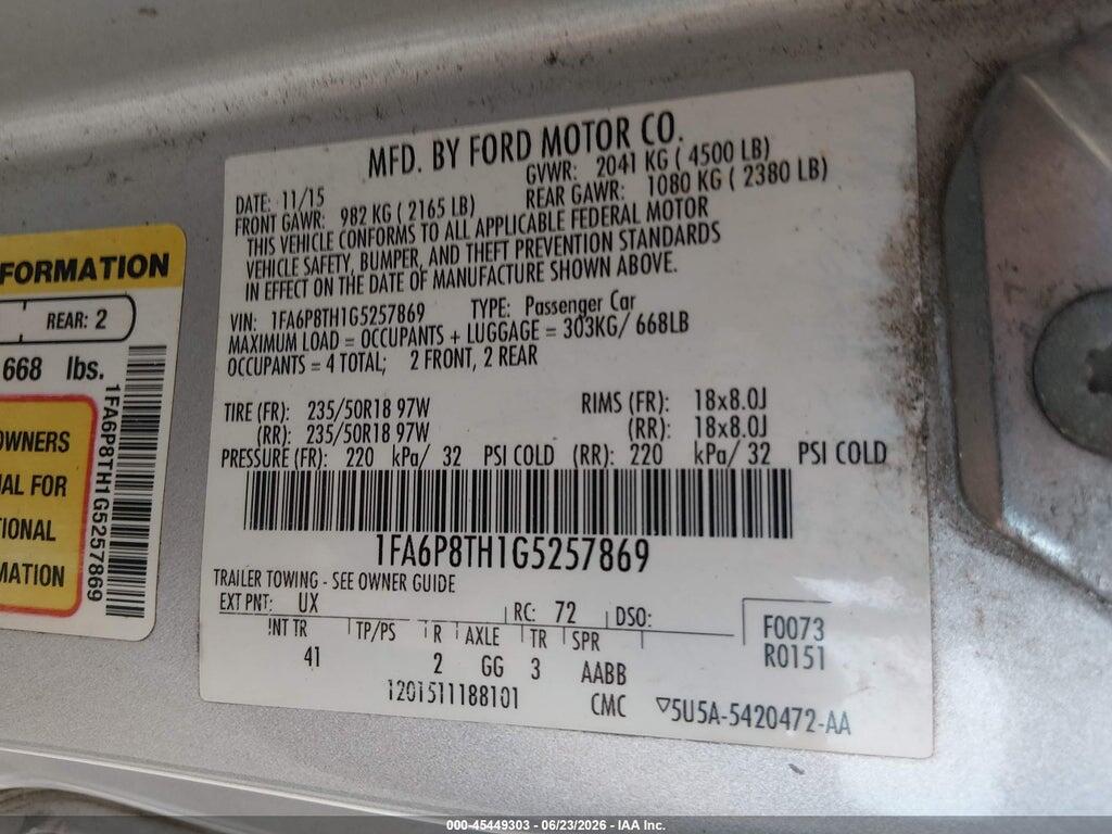1FA6P8TH1G5257869 2016 FORD MUSTANG photo no. 9