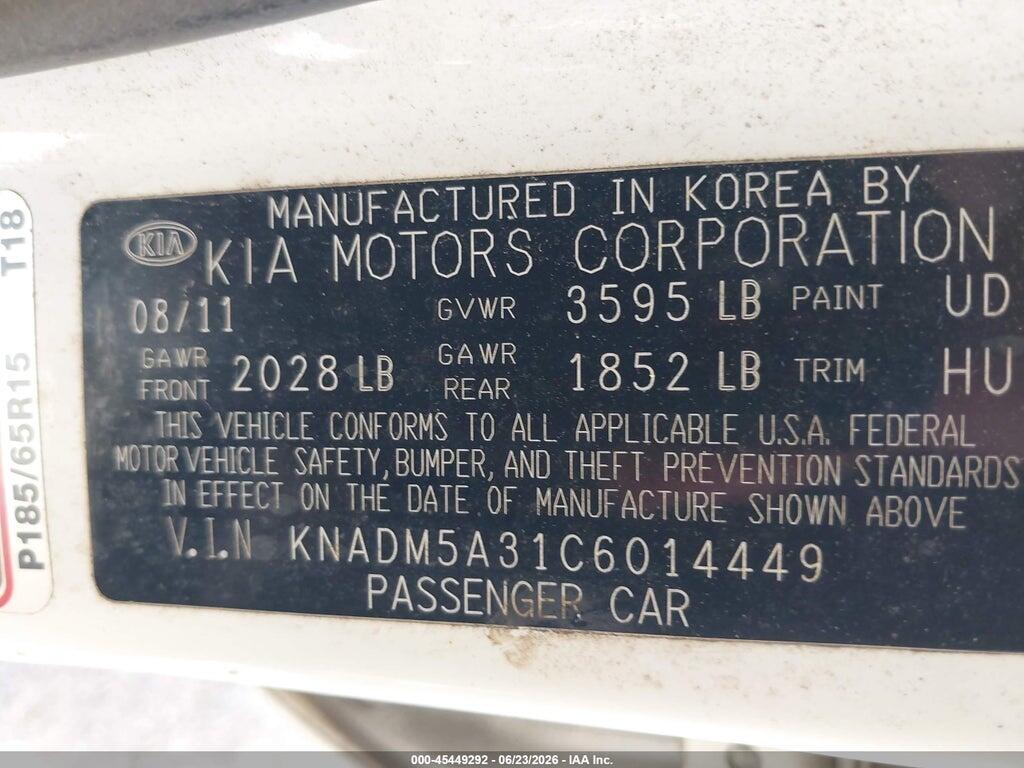 KNADM5A31C6014449 2012 KIA RIO5 photo no. 9