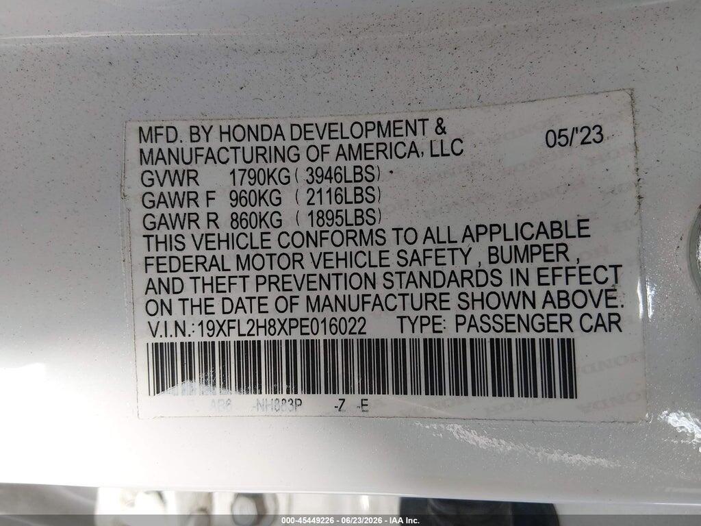 19XFL2H8XPE016022 2023 HONDA CIVIC photo no. 9