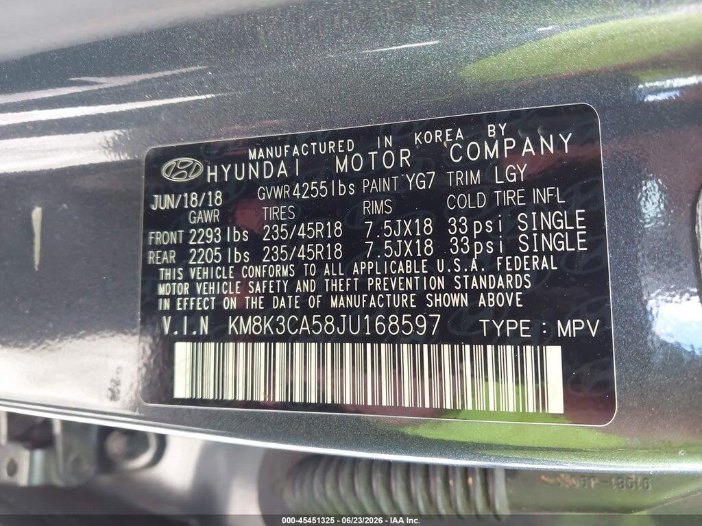 KM8K3CA58JU168597 2018 HYUNDAI KONA photo no. 9