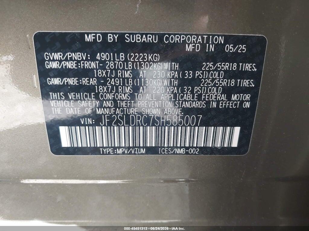 JF2SLDRC7SH585007 2025 SUBARU FORESTER photo no. 9