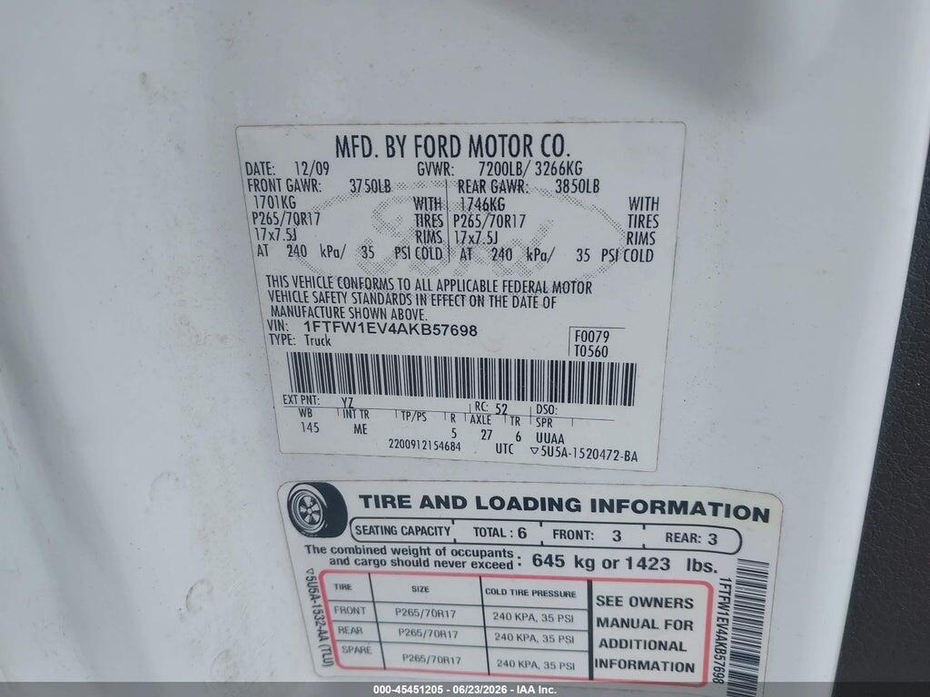 1FTFW1EV4AKB57698 2010 FORD F-150 photo no. 9