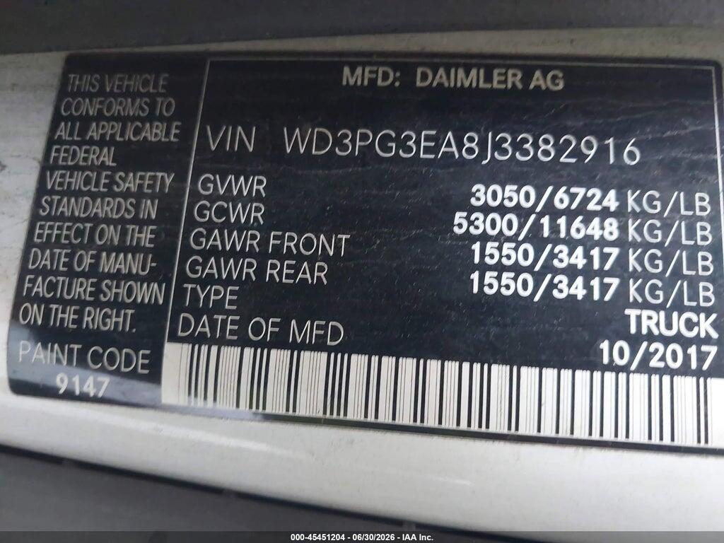 WD3PG3EA8J3382916 2018 MERCEDES-BENZ METRIS photo no. 9