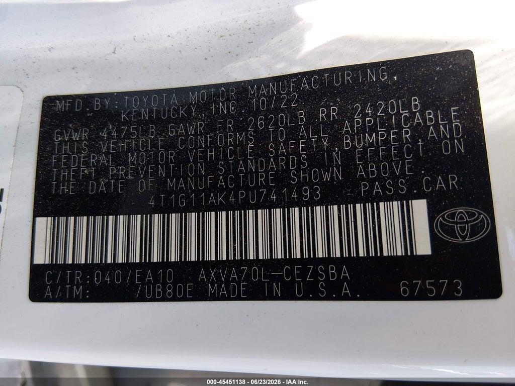 4T1G11AK4PU741493 2023 TOYOTA CAMRY photo no. 9