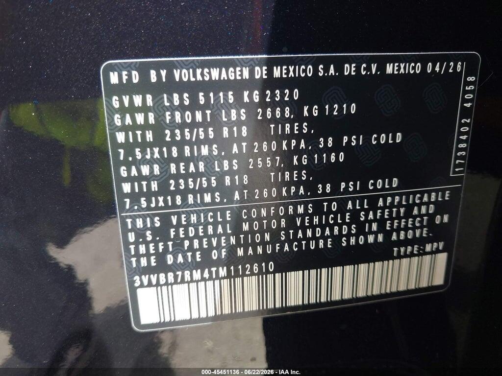 3VVBR7RM4TM112610 2026 VOLKSWAGEN TIGUAN photo no. 9
