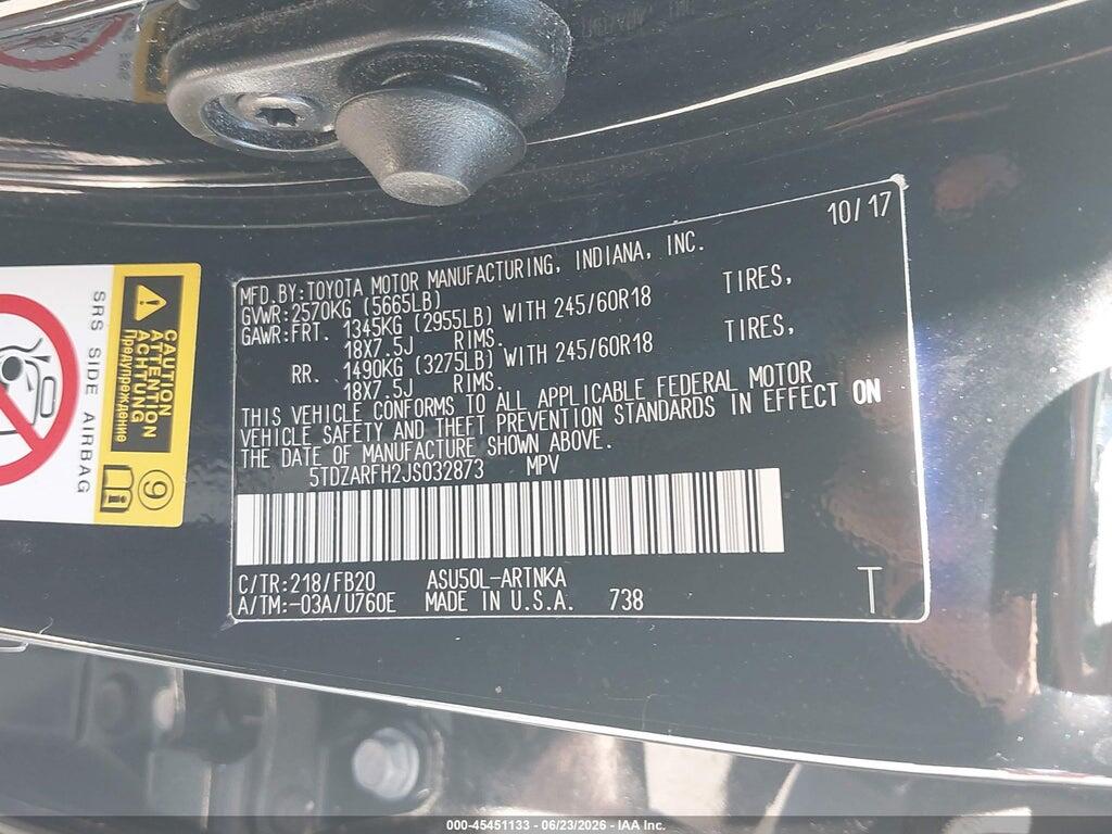 5TDZARFH2JS032873 2018 TOYOTA HIGHLANDER photo no. 9