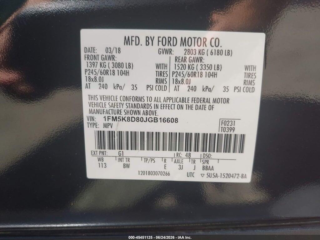 1FM5K8D80JGB16608 2018 FORD EXPLORER photo no. 9