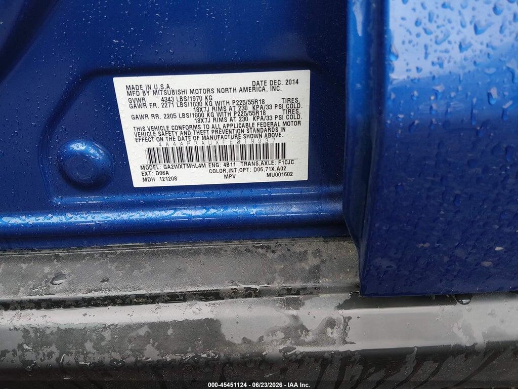 4A4AP3AUXFE019937 2015 MITSUBISHI OUTLANDER SPORT photo no. 9