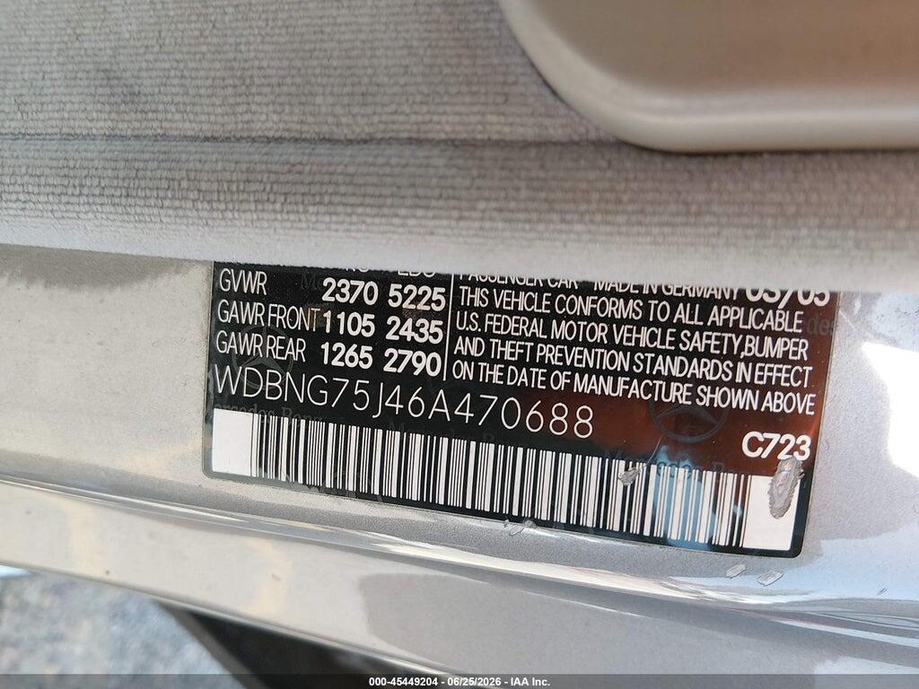WDBNG75J46A470688 2006 MERCEDES-BENZ S 500 photo no. 9