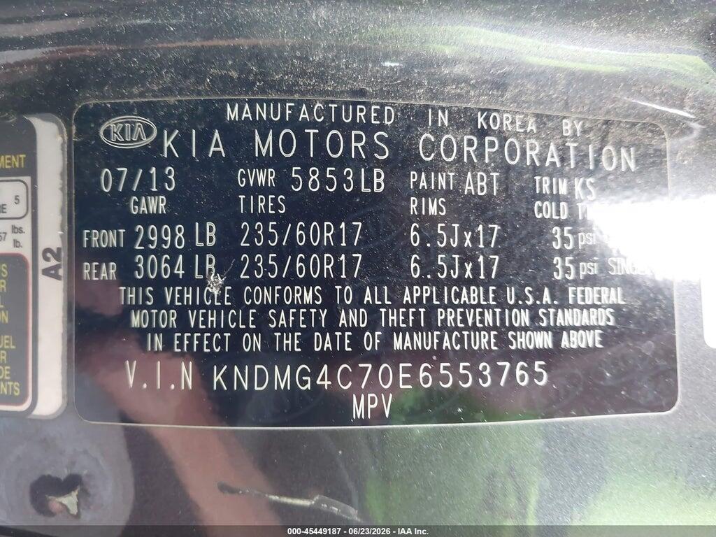 KNDMG4C70E6553765 2014 KIA SEDONA photo no. 9