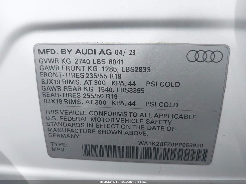 WA1K2BFZ0PP058920 2023 AUDI Q4 E-TRON photo no. 9