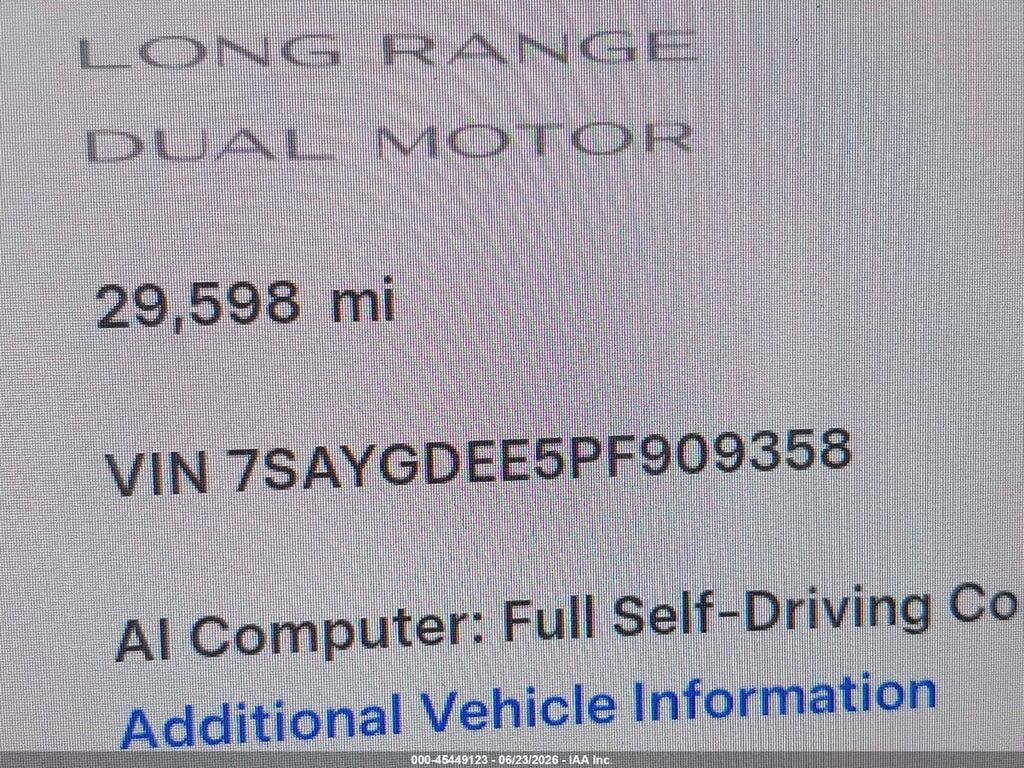 7SAYGDEE5PF909358 2023 TESLA MODEL Y photo no. 9