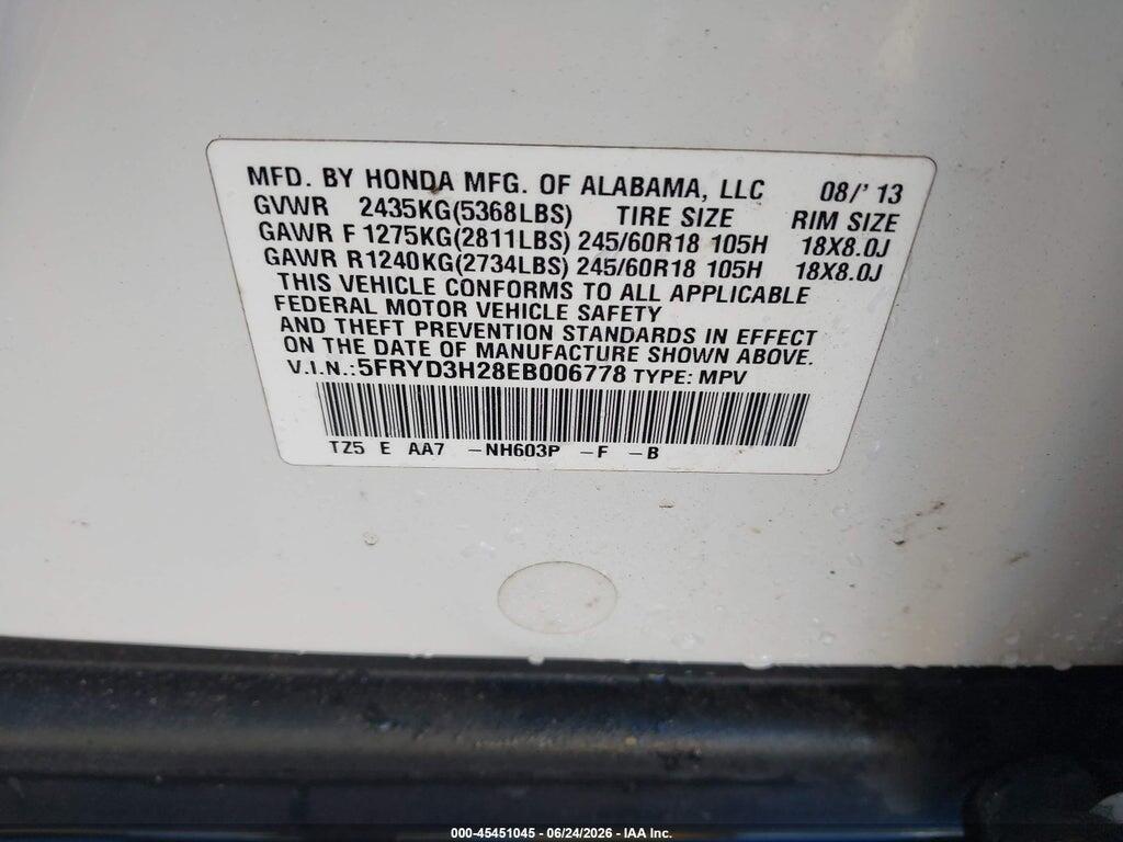 5FRYD3H28EB006778 2014 ACURA MDX photo no. 9