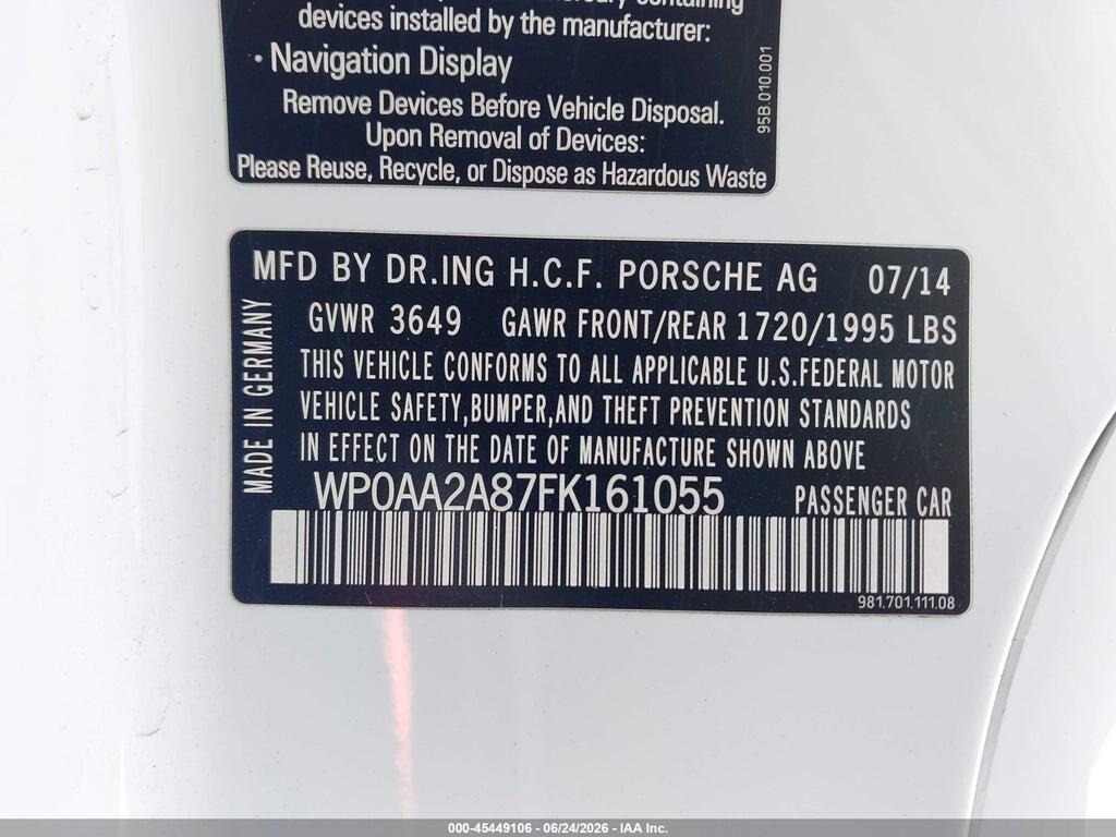 WP0AA2A87FK161055 2015 PORSCHE CAYMAN photo no. 9