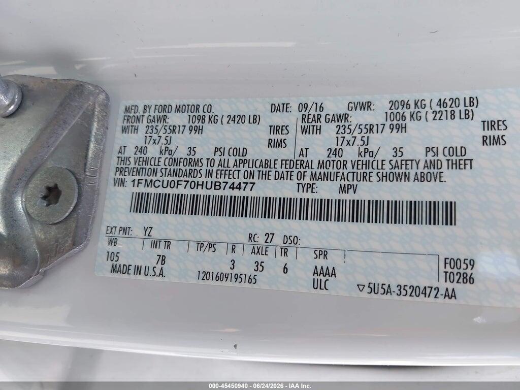 1FMCU0F70HUB74477 2017 FORD ESCAPE photo no. 9