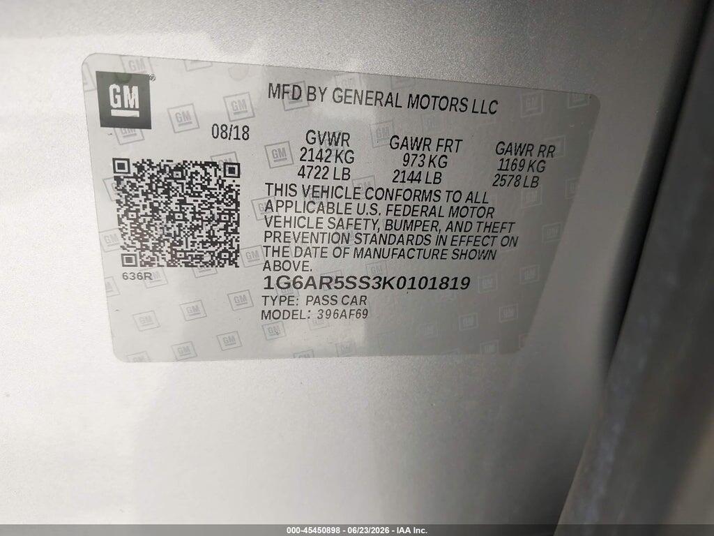 1G6AR5SS3K0101819 2019 CADILLAC CTS photo no. 9