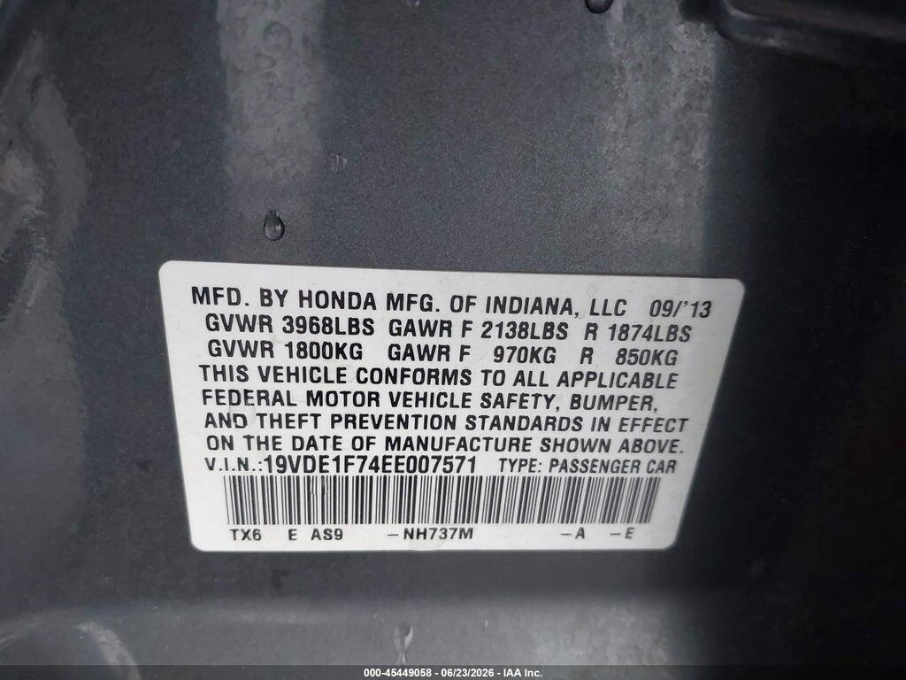 19VDE1F74EE007571 2014 ACURA ILX photo no. 9