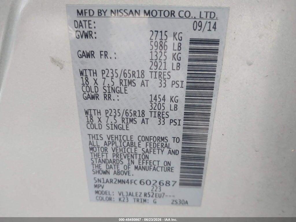 5N1AR2MN4FC602687 2015 NISSAN PATHFINDER photo no. 9