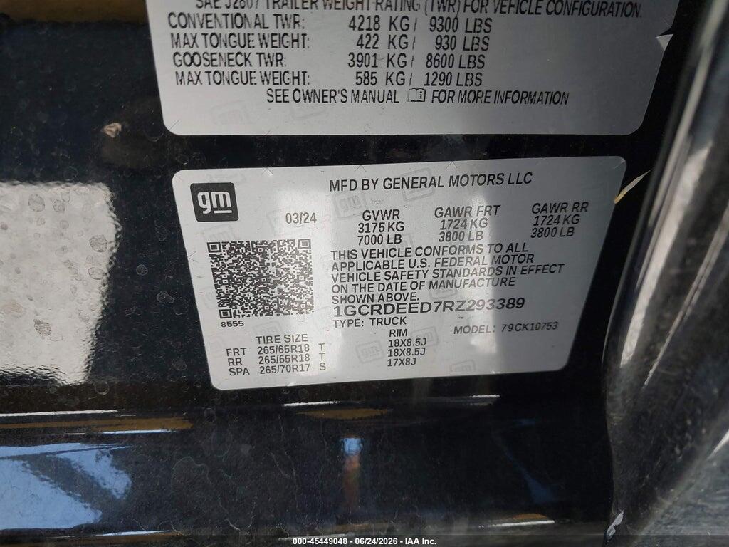 1GCRDEED7RZ293389 2024 CHEVROLET SILVERADO 1500 photo no. 9
