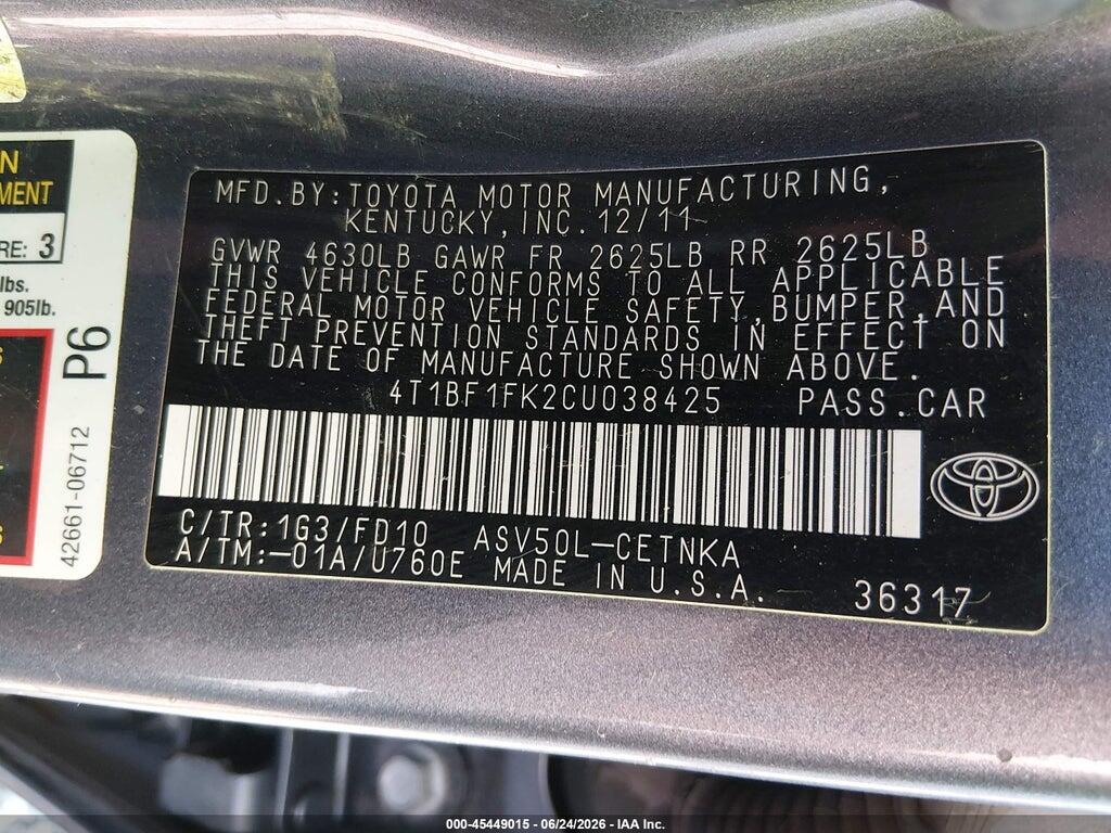 4T1BF1FK2CU038425 2012 TOYOTA CAMRY photo no. 9