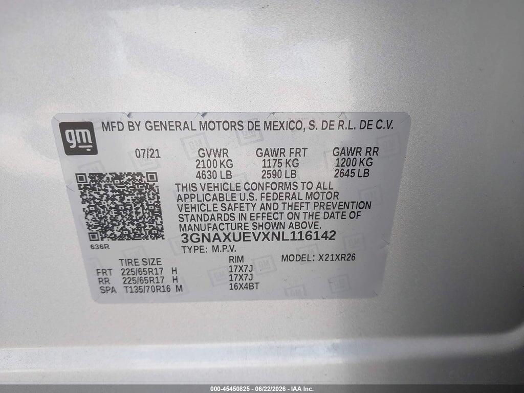 3GNAXUEVXNL116142 2022 CHEVROLET EQUINOX photo no. 9