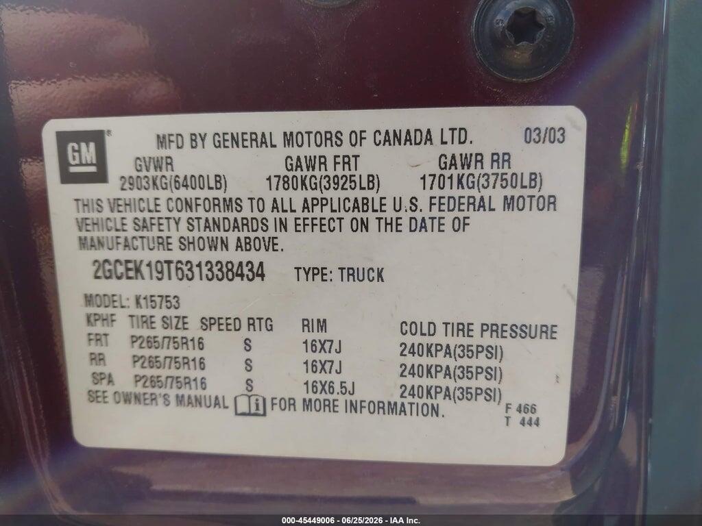 2GCEK19T631338434 2003 CHEVROLET SILVERADO 1500 photo no. 9