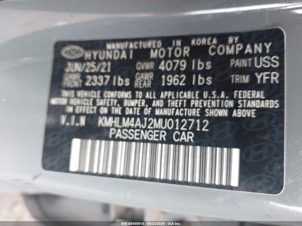 KMHLM4AJ2MU012712 2021 HYUNDAI ELANTRA HYBRID photo no. 9