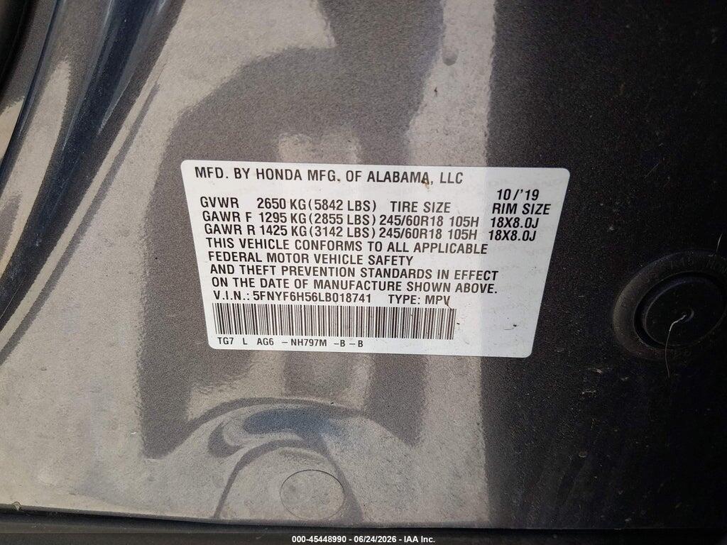 5FNYF6H56LB018741 2020 HONDA PILOT photo no. 9