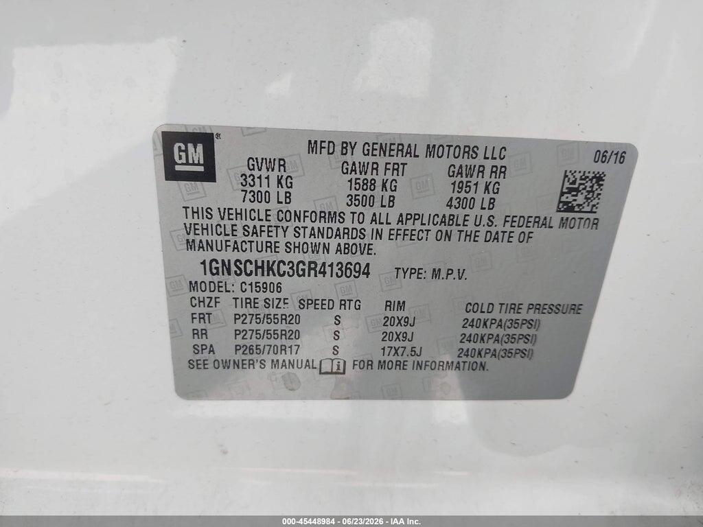 1GNSCHKC3GR413694 2016 CHEVROLET SUBURBAN photo no. 9