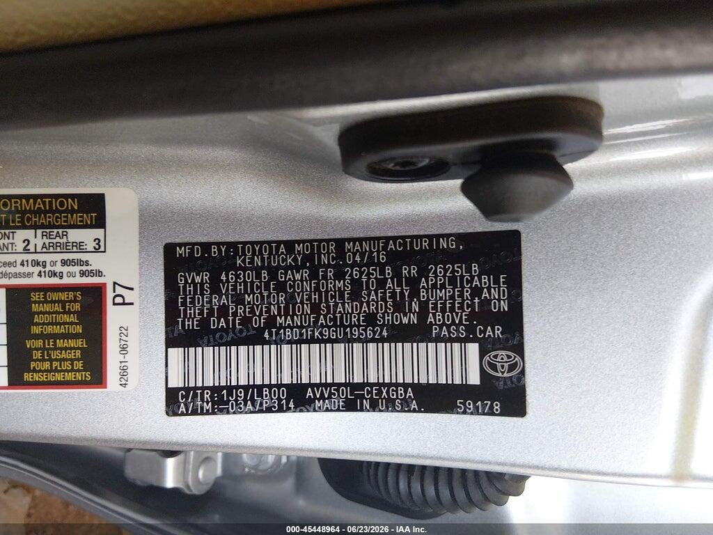 4T1BD1FK9GU195624 2016 TOYOTA CAMRY HYBRID photo no. 9