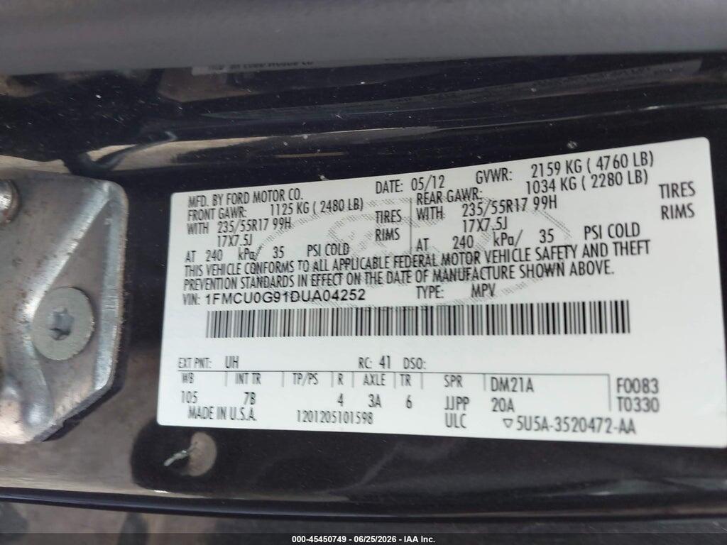 1FMCU0G91DUA04252 2013 FORD ESCAPE photo no. 9