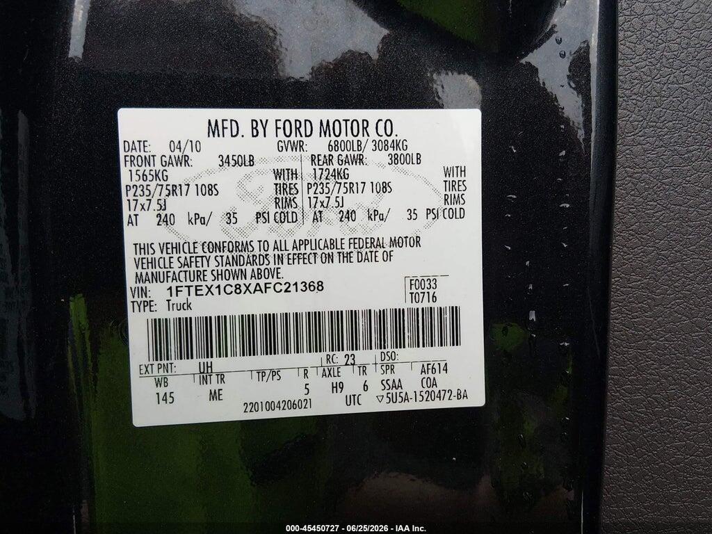 1FTEX1C8XAFC21368 2010 FORD F-150 photo no. 9