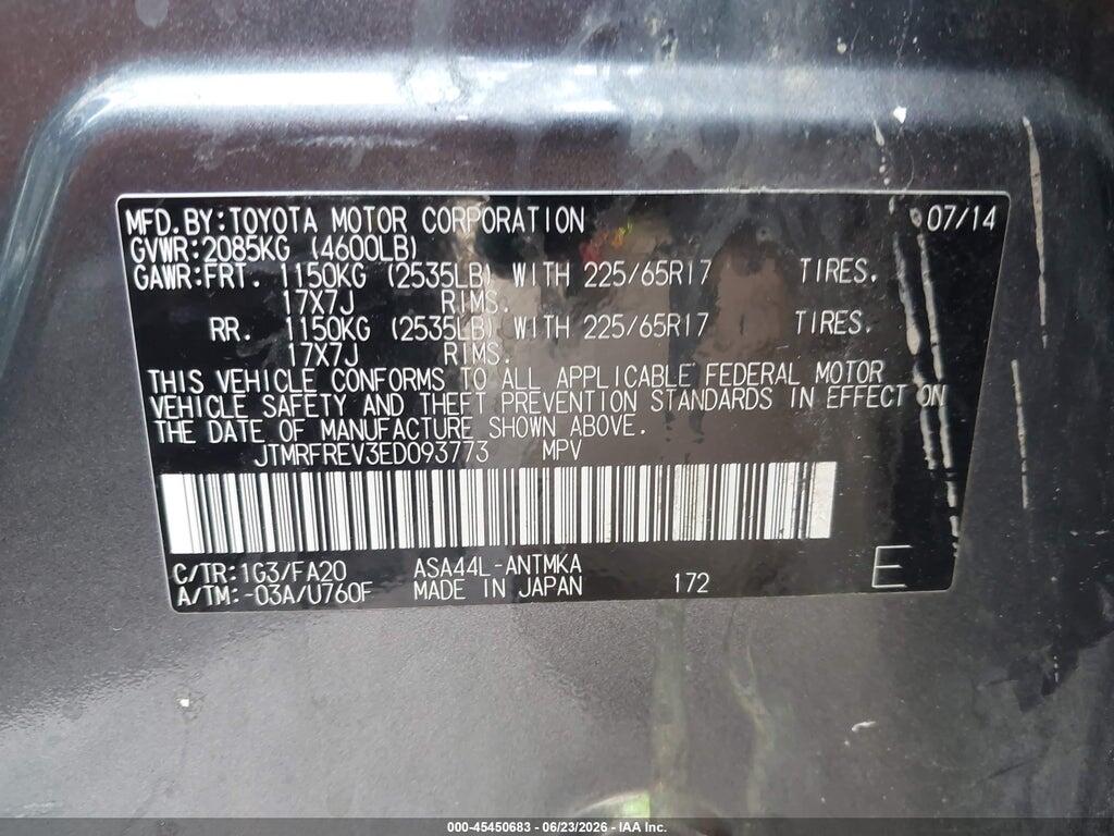 JTMRFREV3ED093773 2014 TOYOTA RAV4 photo no. 9
