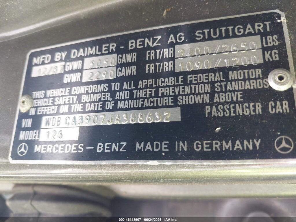 WDBCA39D7JA388632 1988 MERCEDES-BENZ 560 photo no. 9