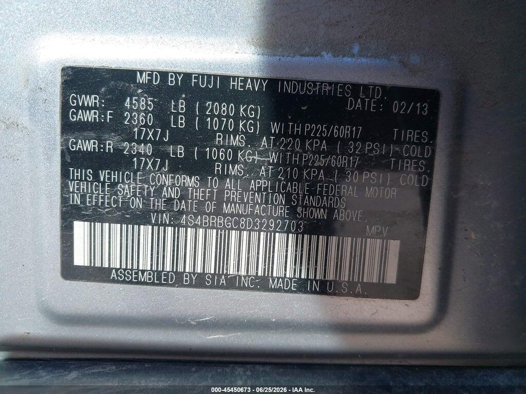 4S4BRBGC8D3292703 2013 SUBARU OUTBACK photo no. 9