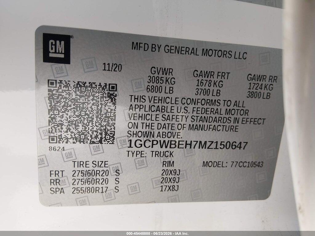 1GCPWBEH7MZ150647 2021 CHEVROLET SILVERADO 1500 photo no. 9