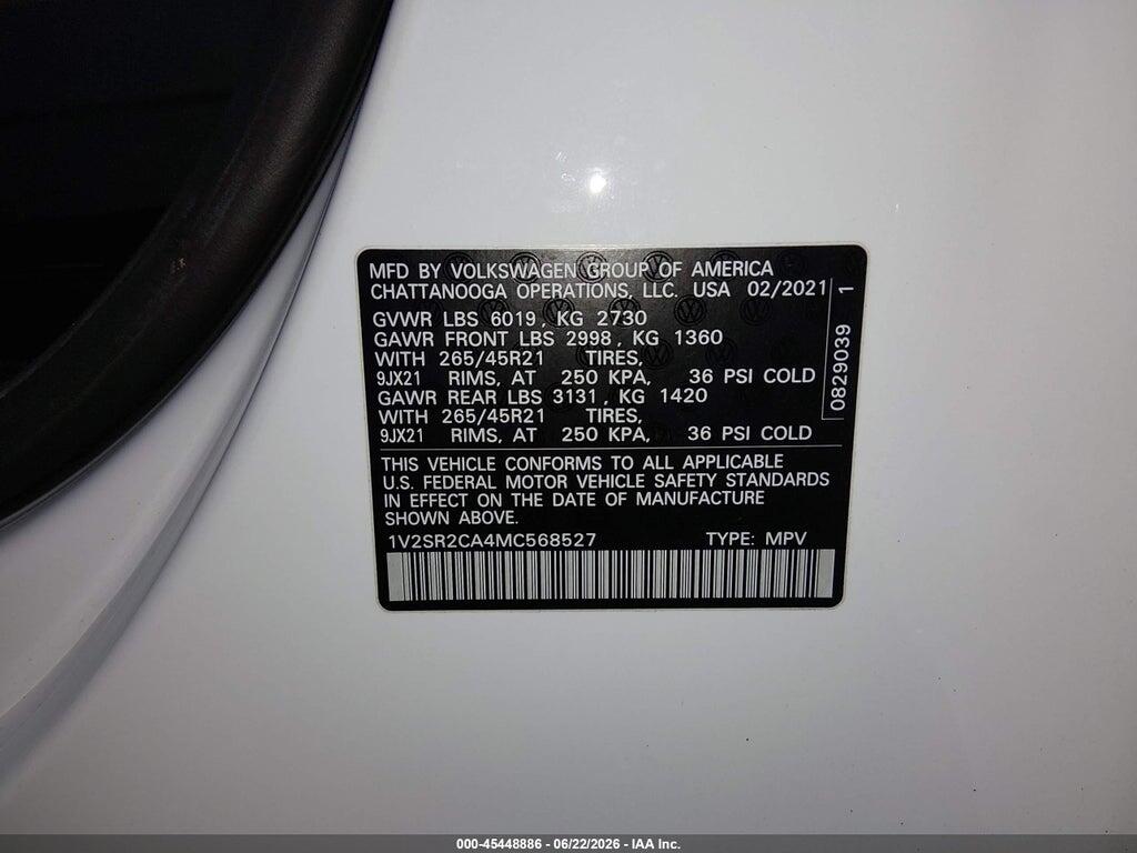 1V2SR2CA4MC568527 2021 VOLKSWAGEN ATLAS photo no. 9