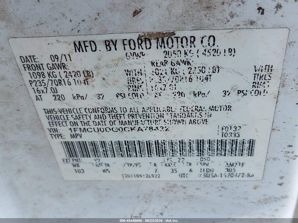 1FMCU0DG0CKA78422 2012 FORD ESCAPE photo no. 9
