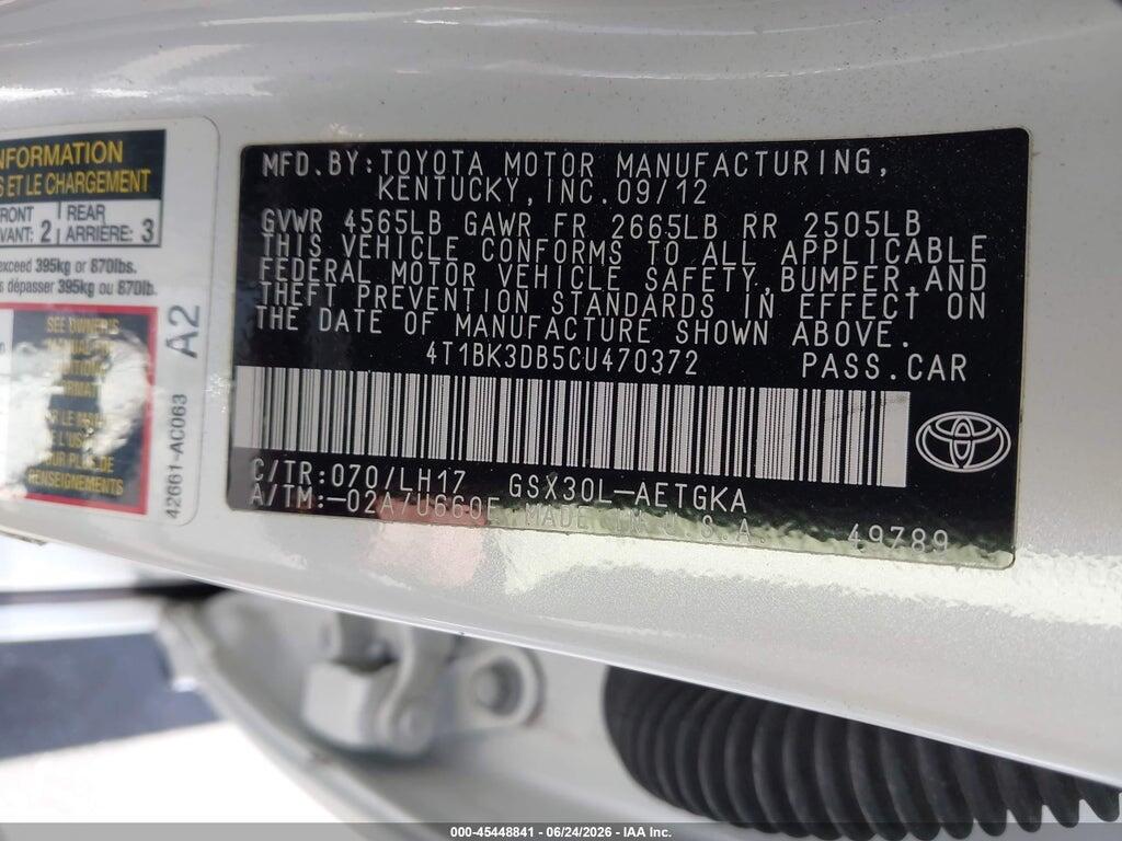 4T1BK3DB5CU470372 2012 TOYOTA AVALON photo no. 9