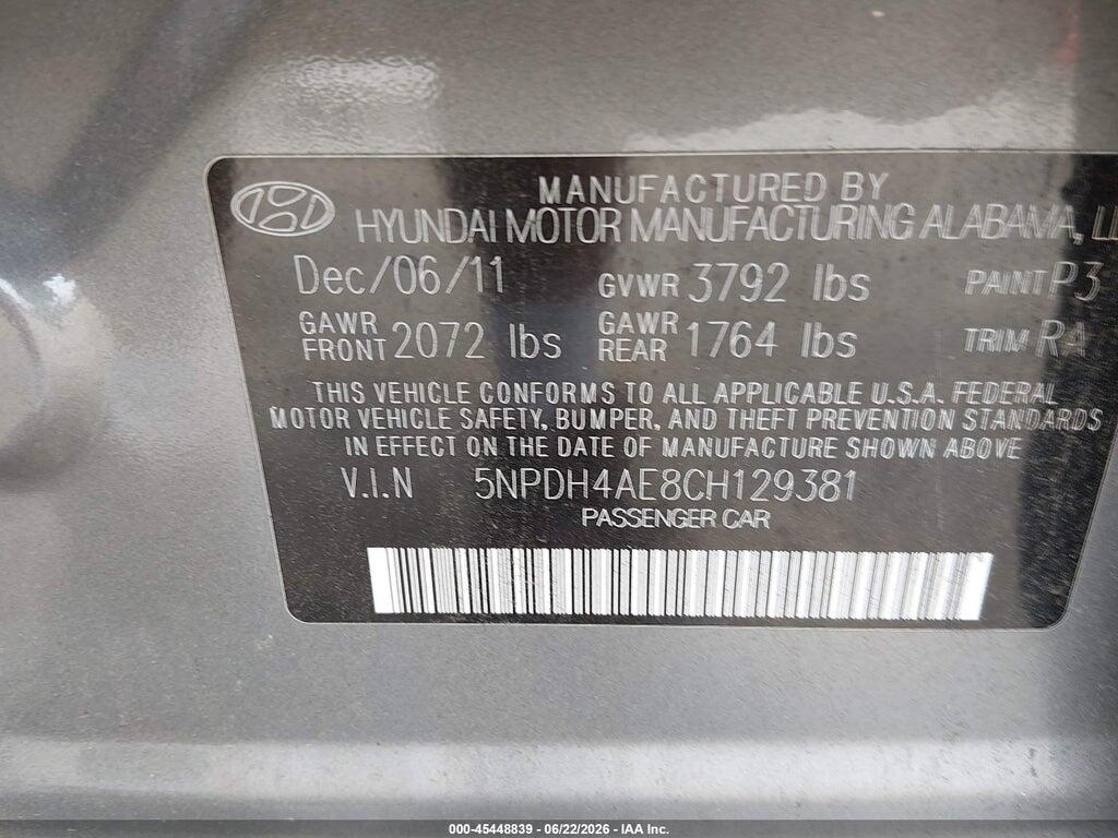 5NPDH4AE8CH129381 2012 HYUNDAI ELANTRA photo no. 9