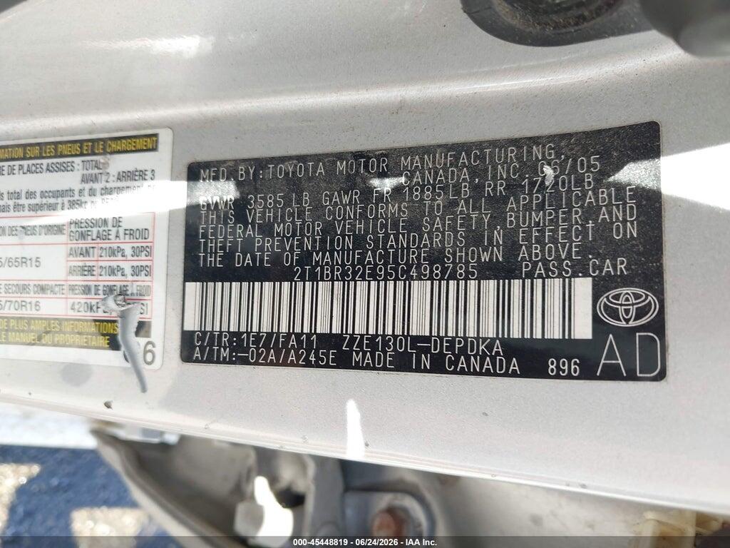 2T1BR32E95C498785 2005 TOYOTA COROLLA photo no. 9
