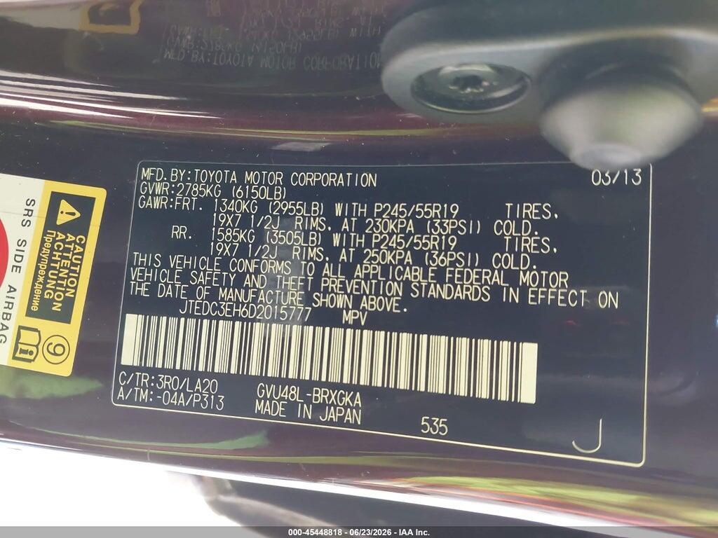 JTEDC3EH6D2015777 2013 TOYOTA HIGHLANDER HYBRID photo no. 9