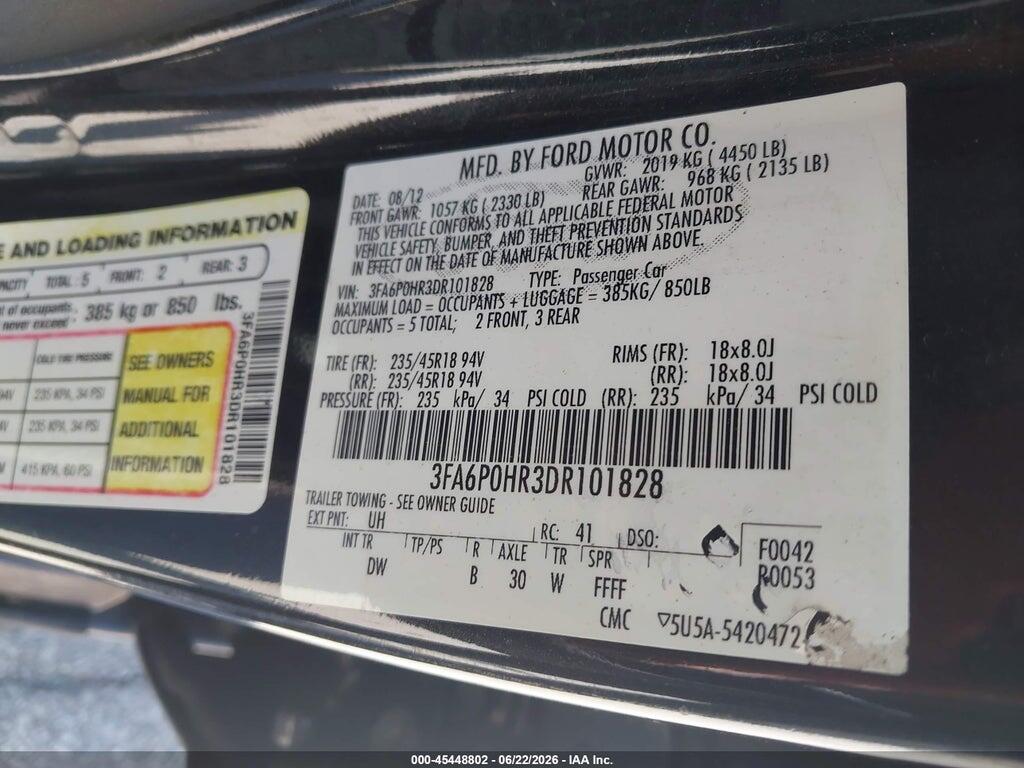 3FA6P0HR3DR101828 2013 FORD FUSION photo no. 9