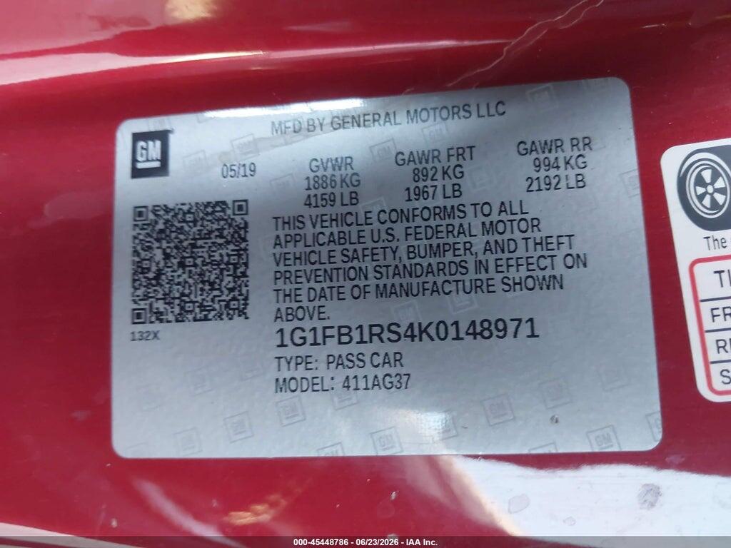 1G1FB1RS4K0148971 2019 CHEVROLET CAMARO photo no. 9