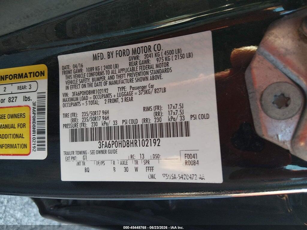 3FA6P0HD8HR102192 2017 FORD FUSION photo no. 9